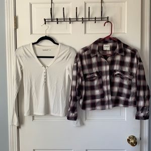 Abercrombie & Fitch White Button Top and Plaid Shirt